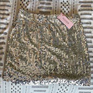 Maner Silver Sequin Mini Skirt